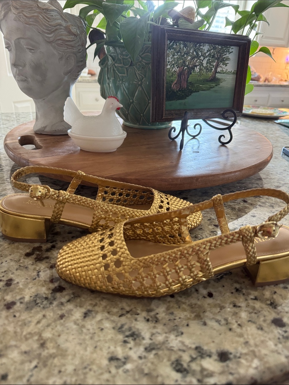 J Crew Rich Gold Woven Slingback Low Block Heel size 8.5 - Picture 4 of 4